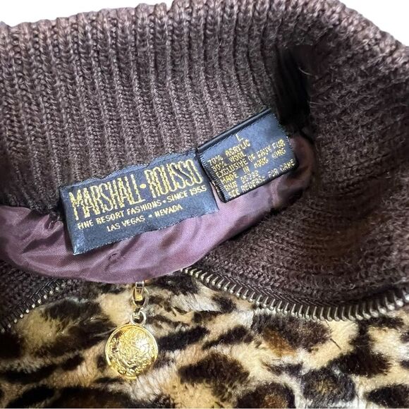 Vintage Marshall Rousso Zip Faux Cheetah Fur Brown Ribbed Sweater Size Large - Picture 5 of 6